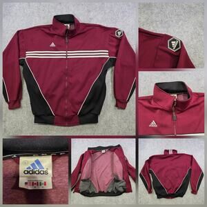 Vintage Adidas Track Jacket Mens Large Maroon Black Soccer Full Zip 90s Retro